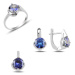 Klenoty Amber Luxusná sada s farebnými zirkónmi - prsteň, náušnice a prívesok - tmavo modrá