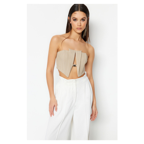 Trendyol béžový crop podšitý tkaný ozdobený bustier