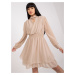 Airy, beige cocktail dress with mini length OCH BELLA