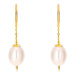 Visiace náušnice v žltom 14K zlate - biela perla oválneho tvaru, oblúčik a úzky pás