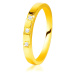 Diamantový prsteň zo žltého 585 zlata - lesklé ramená, tri ligotavé brilianty - Veľkosť: 58 mm