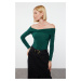 Trendyol Emerald Green Drape Detailed Fitted Long Sleeve Stretchy Knitted Blouse