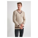 Trendyol Ecru Regular Wool V Neck Hair Knitted Sweater