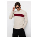 Trendyol Beige Regular Crew Neck Color Block Knitwear Sweater