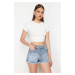 Trendyol Blue Stitch Detail High Waist Denim Shorts