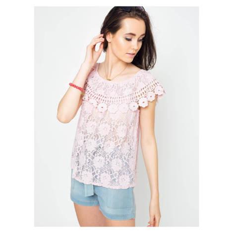 Lace blouse with Spanish neckline pink Fashion