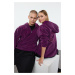 Trendyol Purple Unisex Oversize/Wide Cut Half Zip Hooded Embroidered Fleece Sweatshirt