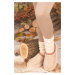armonika WOMEN'S BEIGE WINTER THICK INSOLE FURRY SUEDE SLIPPERS & SHOES