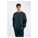 DEFACTO Dark Green Oversize Fit Wide Mold Crew Neck Thick Fabric Basic Plain Sweatshirt