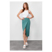 Trendyol Green Linen Look Buckle Detailed Double Breasted Closure Midi Woven Skirt