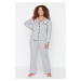 Trendyol Curve Gray Melange Shirt Collar Panda Printed Knitted Pajama Set