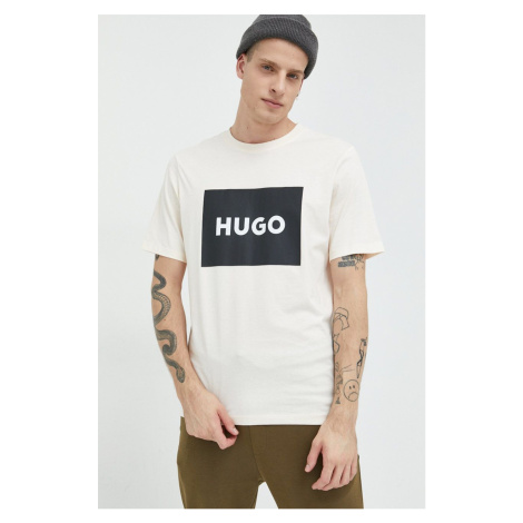 Bavlnené tričko HUGO béžová farba,s potlačou,50467952 Hugo Boss