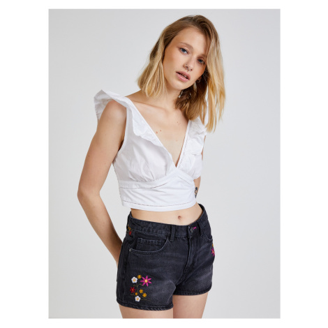 Biely dámsky crop top s volánmi TALLY WEiJL