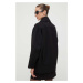 Kabát s prímesou vlny Patrizia Pepe čierna farba, prechodný, oversize