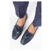 Mio Gusto Viola Navy Blue Color Blunt Toe Women's Short Heeled Shoes