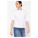 Trendyol White 100% Cotton Stone Detailed Relaxed/Wide, Comfortable Cut Crewneck Knitted T-Shirt