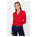 Červený rebrovaný priliehavý pletený top značky Trendyol