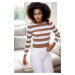 16420 Dewberry Womens Striped Crew Neck Knitwear Sweater-BEIGE