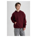 DEFACTO Oversize Wide Pattern Hooded Kangaroo Pocket Basic Plain Sweatshirt