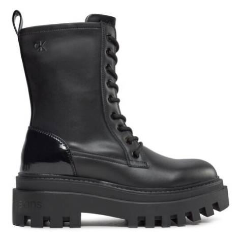 Calvin Klein Jeans Outdoorová obuv Chunky Boot Laceup Lth Mg Sat YW0YW01285 Čierna