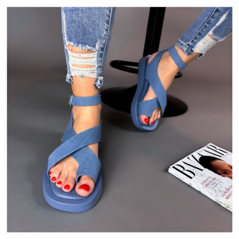 Modré rifľové sandále iMóda