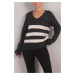 armonika Women's Black and White Lily V-Neck Striped Knitwear Sweater