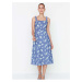 Blue Floral Strappy Midi Dress with Slit Trendyol - Women