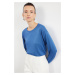 Trendyol Indigo Oversize/Wide Pattern Long Sleeve Knitted T-Shirt