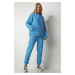 Happiness İstanbul Women's Sky Blue Hooded Raspberry Tracksuit Set