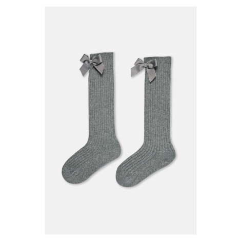Dagi Gray Melange Girls' Ribbon Detailed Knee Socks