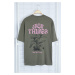 Trendyol Anthracite Oversize/Wide Cut More Sustainable Printed 100% Organic Cotton T-shirt