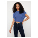 Trendyol Indigo Sleeves Ruffle Detailed Crew Neck Stretchy Knitted Blouse