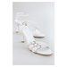 Shoeberry Women's Marlen White Skin Belt Buckle Heeled Shoes