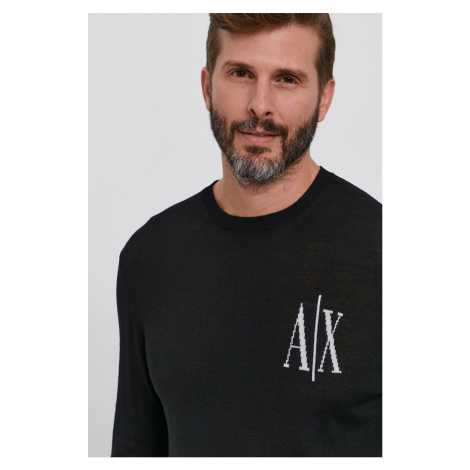 Vlnený sveter Armani Exchange pánsky, čierna farba, ľahký