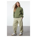 Trendyol Khaki Antique/Faded Effect Thick Inside Fleece Oversize/Wide Fit Knitted Sweatshirt