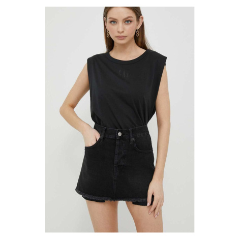 Rifľová sukňa Sisley čierna farba, mini, rovný strih