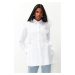 Trendyol White Embroidered Cotton Woven Shirt