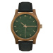 Čierno-zelené drevené hodinky s koženým remienkom pre pánov