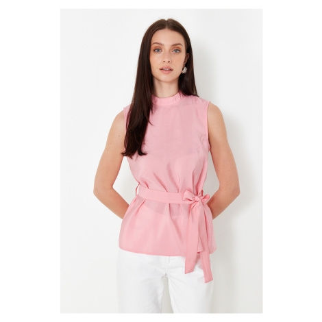 Trendyol Pink Belted Sleeveless Woven Blouse