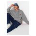 Trendyol Grey Oversize/Wide Cut Hooded Animal Embroidered Fleece Inside Sweatshirt