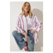 Happiness İstanbul Women's White Red Striped Oversize Poplin Shirt