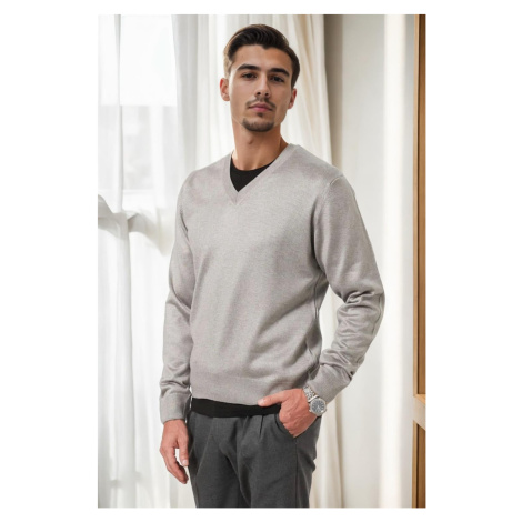 38804 Dewberry Mens V Neck Knit Sweater-LIGHT GREY