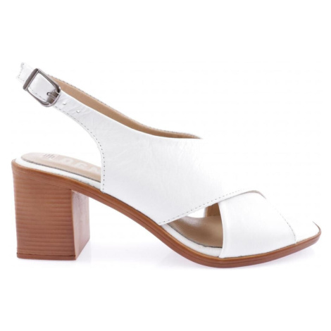 DGN 5450 Women's Cross Strap Heeled Sandals Genuine Leather White