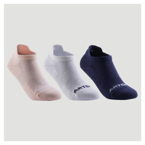 Detské nízke ponožky na tenis RS 160 3 páry ružové, biele a tmavomodré ARTENGO