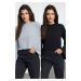 Trendyol Black-Grey Melange 2-Pack 100% Cotton Spanish Sleeve Knitted T-Shirt