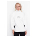 Trendyol White Stand Up Collar Color Block Loose Thick Knitted Sweatshirt with Fleece Inner