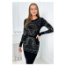 Knitted dress with gold and silver cubic zirconia pattern in black