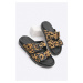 Marjin Women's Double Buckle Leopard Patterned Daily Slippers Bervas Leopard