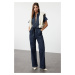 Trendyol Dark Blue Belted Denim Overalls