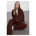 Trendyol Brown Oversize Textured Tracksuit Set